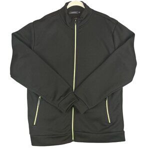 Mens XL Jacket Black Green Full Zip Mock Neck Casual Outdoor Pockets Windbreaker